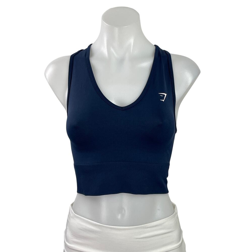 Gymshark Everyday Seamless Blue Racerback Workout Sports Bra Crop Tank Top Sz S